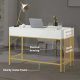 Tuffdesk 47" White and Gold Vanity Desk with Drawers