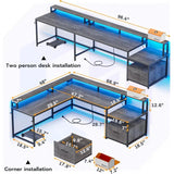 Tuffdesk 66" L-Shaped Office Desk with File Drawer and LED Lights