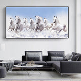 Tuffdesk White Running Horses Canvas Painting