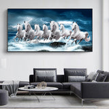 Tuffdesk White Running Horses Canvas Painting