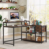 Tuffdesk Reversible L-Shaped Desk with Drawer and Shelves