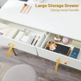 Tuffdesk 47" White and Gold Vanity Desk with Drawers