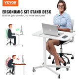 Tuffdesk 28"-44" Gas-Spring Adjustable Sit-Stand Desk with Wheels